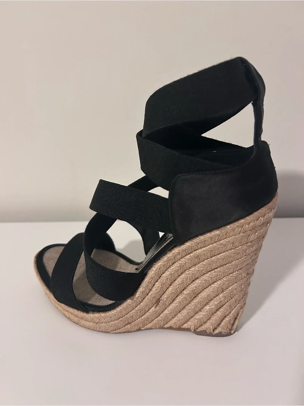 Jean Michel Cazabat Black Espadrille Wedge Sandals with Crisscross Straps